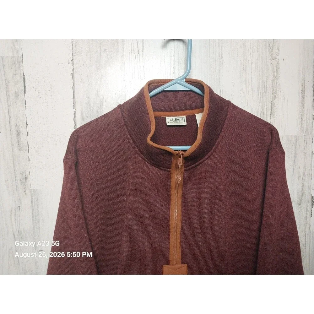 LL Bean Men's Size XL Tall Knit Pullover 1/4 Zip Burgundy Sweater